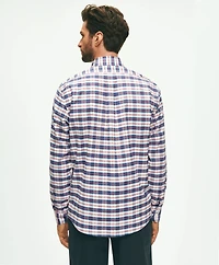 Stretch Non-Iron Oxford Polo Button-Down Collar, Checked Shirt