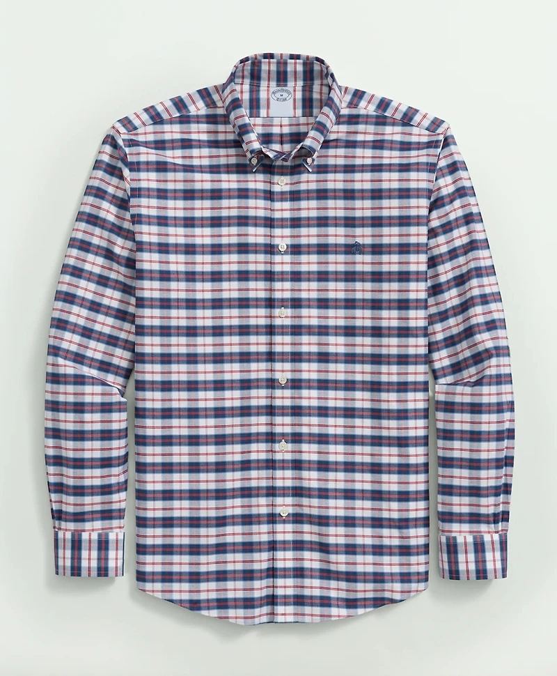 Stretch Non-Iron Oxford Polo Button-Down Collar, Checked Shirt