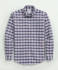 Stretch Non-Iron Oxford Polo Button-Down Collar, Checked Shirt