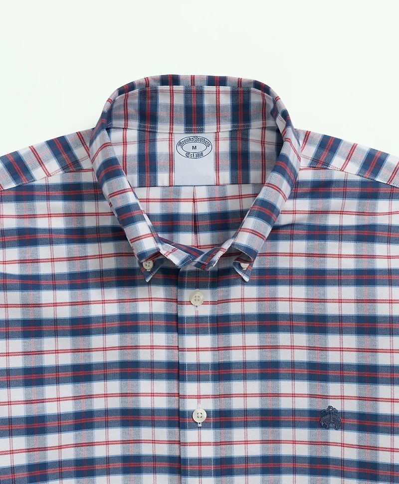 Stretch Non-Iron Oxford Polo Button-Down Collar, Checked Shirt