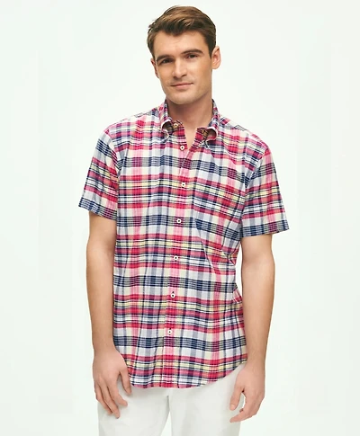 Washed Cotton Madras Short Sleeve Button-Down Collar Sport Shirt