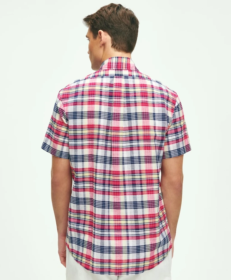 Washed Cotton Madras Short Sleeve Button-Down Collar Sport Shirt