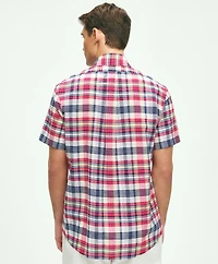 Washed Cotton Madras Short Sleeve Button-Down Collar Sport Shirt