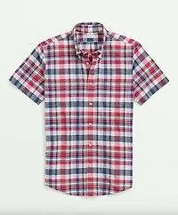 Washed Cotton Madras Short Sleeve Button-Down Collar Sport Shirt
