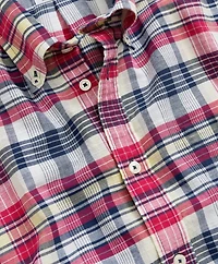 Washed Cotton Madras Short Sleeve Button-Down Collar Sport Shirt