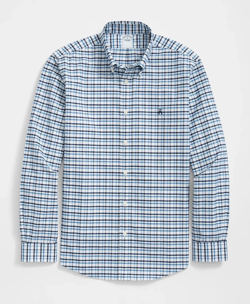 Stretch Cotton Non-Iron Oxford Polo Button Down Collar, Double-Check Shirt
