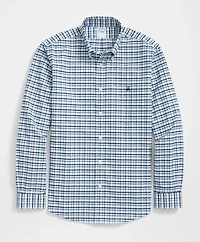 Stretch Cotton Non-Iron Oxford Polo Button Down Collar, Double-Check Shirt