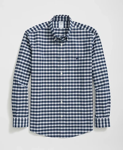 Stretch Cotton Non-Iron Oxford Polo Button Down Collar, Outline Check Shirt