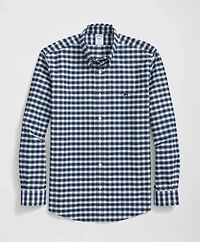 Stretch Cotton Non-Iron Oxford Polo Button Down Collar, Outline Check Shirt