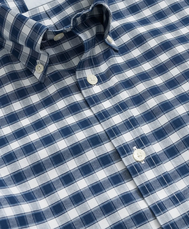 Stretch Cotton Non-Iron Oxford Polo Button Down Collar, Outline Check Shirt