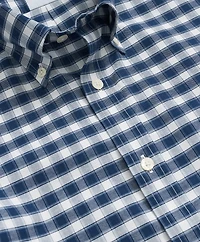 Stretch Cotton Non-Iron Oxford Polo Button Down Collar, Outline Check Shirt