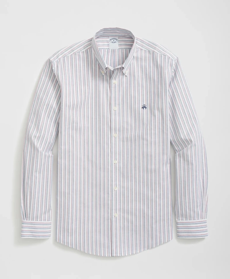 Stretch Cotton Non-Iron Oxford Polo Button Down Collar, Triple Stripe Shirt