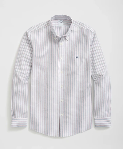 Stretch Cotton Non-Iron Oxford Polo Button Down Collar, Triple Stripe Shirt