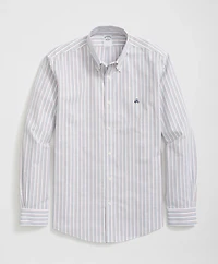 Stretch Cotton Non-Iron Oxford Polo Button Down Collar, Triple Stripe Shirt