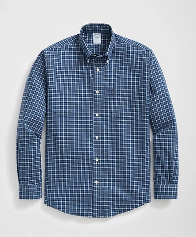 Stretch Supima<sup>®</sup> Cotton Non-Iron Oxford Polo Button Down Collar Windowpane Shirt