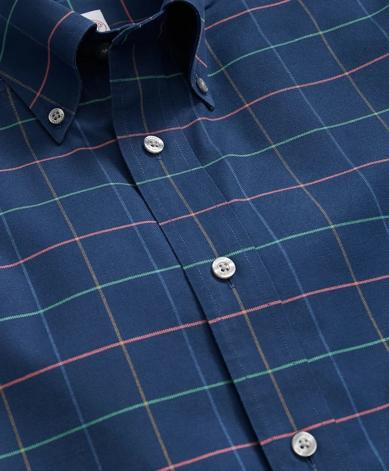 Stretch Cotton Non-Iron Oxford Polo Button Down Collar Multi Windowpane Shirt