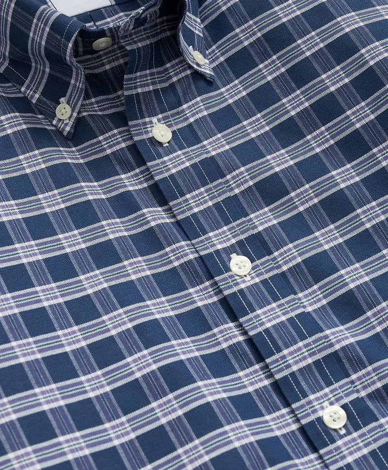 Stretch Cotton Non-Iron Oxford Polo Button Down Collar Checked Shirt