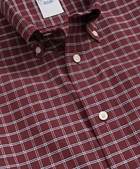 Stretch Cotton Non-Iron Oxford Polo Button Down Collar, Windowpane Shirt