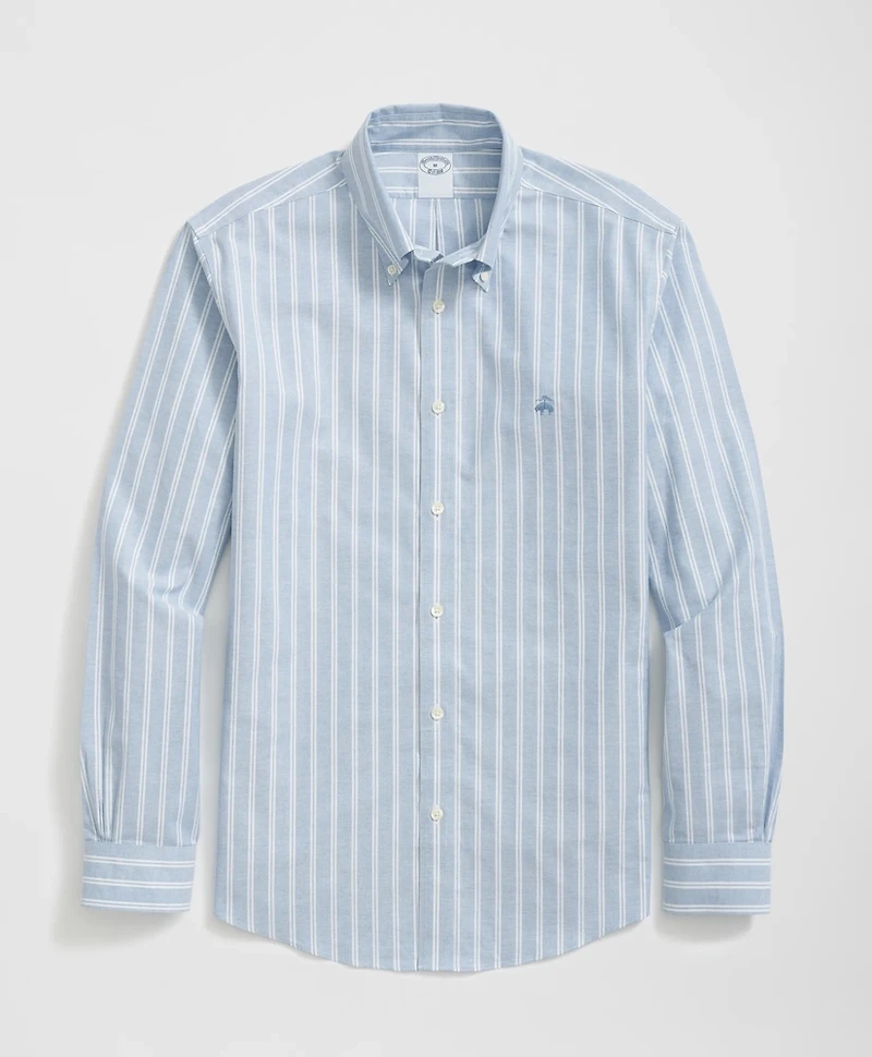 Stretch Cotton Non-Iron Oxford Polo Button Down Collar, Double Stripe Shirt
