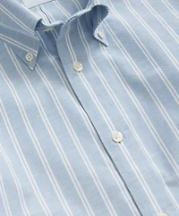 Stretch Cotton Non-Iron Oxford Polo Button Down Collar, Double Stripe Shirt
