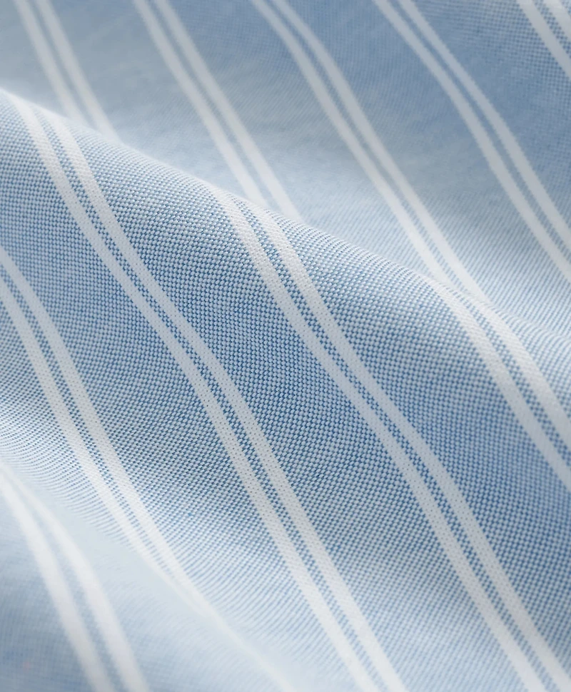 Stretch Cotton Non-Iron Oxford Polo Button Down Collar, Double Stripe Shirt