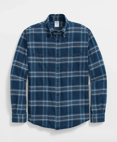 Denim Yard Work Shirt Bold Indigo Plaid Cotton