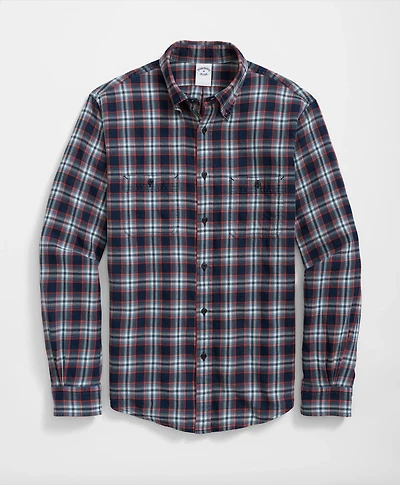 Denim Yard Work Shirt Red Plaid Cotton