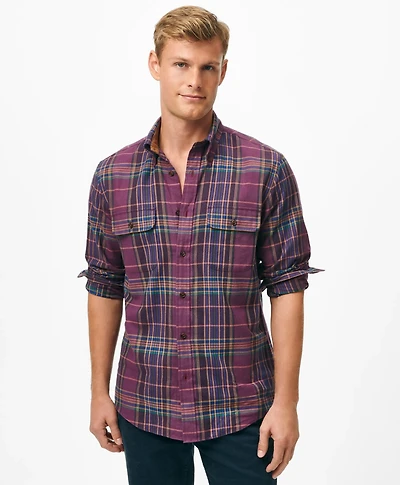 Cotton-Cashmere Sport Shirt Plaid Flannel