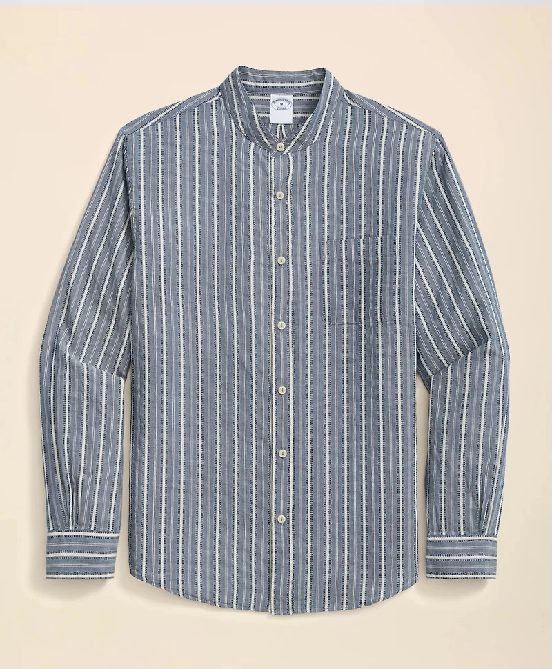 Cotton Dobby Stripe Stand Collar Sport Shirt