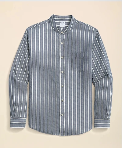 Cotton Dobby Stripe Stand Collar Sport Shirt