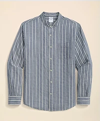 Cotton Dobby Stripe Stand Collar Sport Shirt