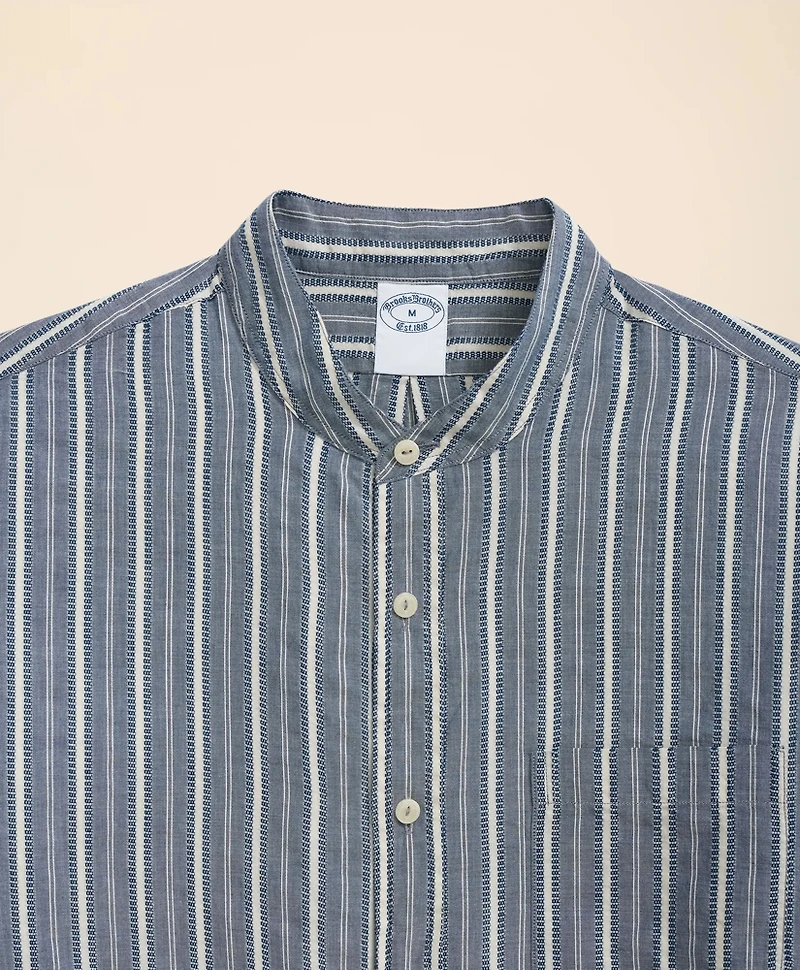 Cotton Dobby Stripe Stand Collar Sport Shirt