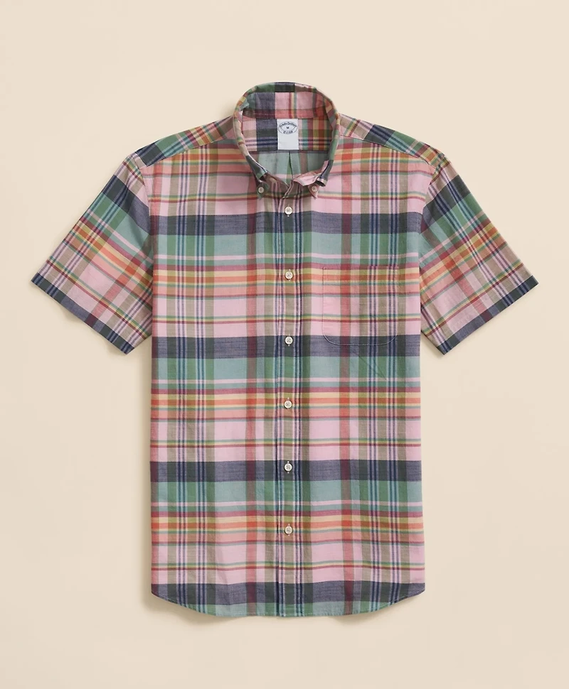 Washed Cotton Madras Polo Button-Down Collar