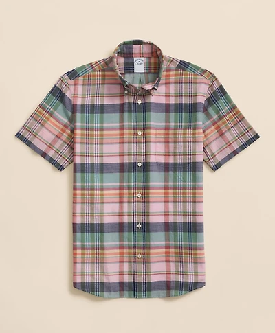 Washed Cotton Madras Polo Button-Down Collar