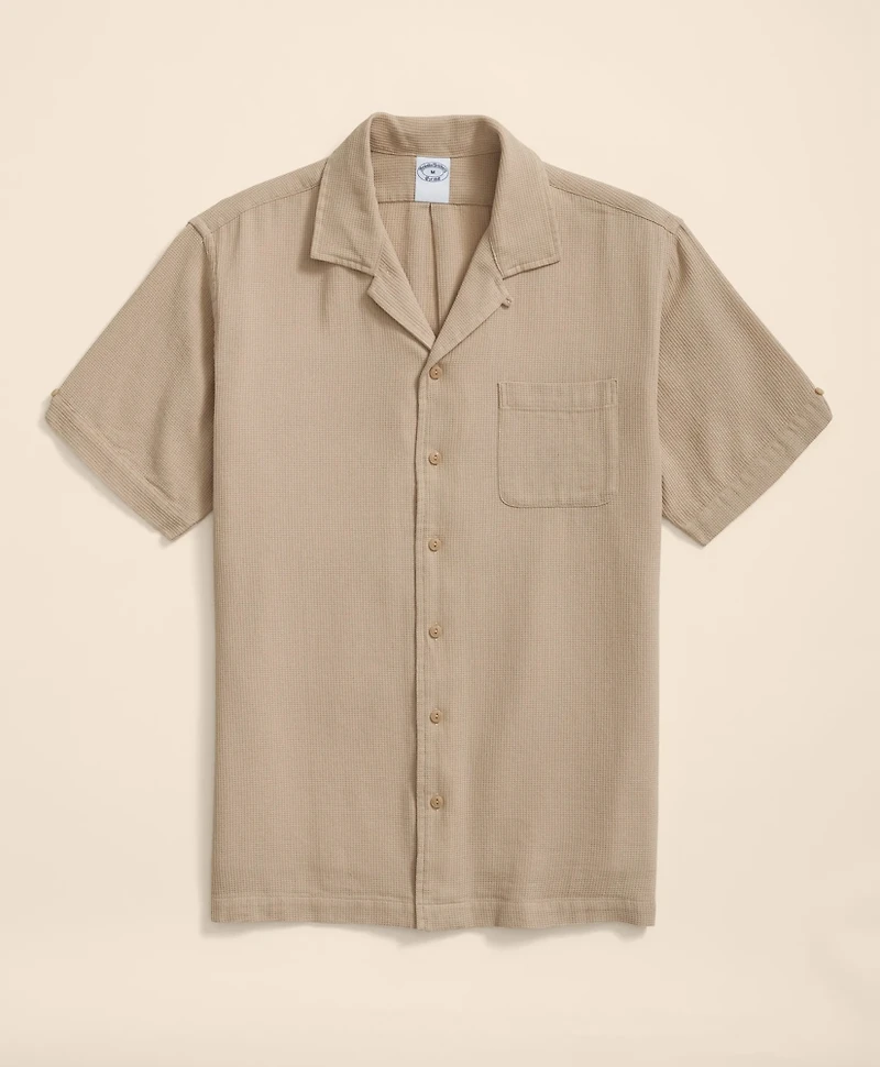 Cotton Camp Collar, Waffle Weave Short-Sleeve Shirt