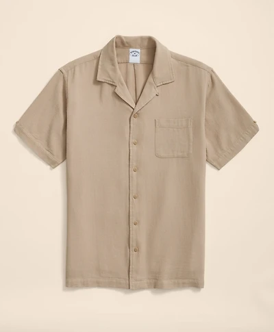 Cotton Camp Collar, Waffle Weave Short-Sleeve Shirt