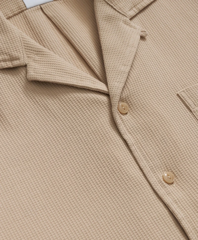 Cotton Camp Collar, Waffle Weave Short-Sleeve Shirt