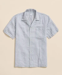 Irish Linen Camp Collar, Striped Short-Sleeve Shirt
