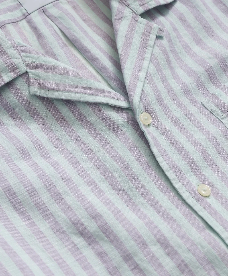 Irish Linen Camp Collar, Striped Short-Sleeve Shirt