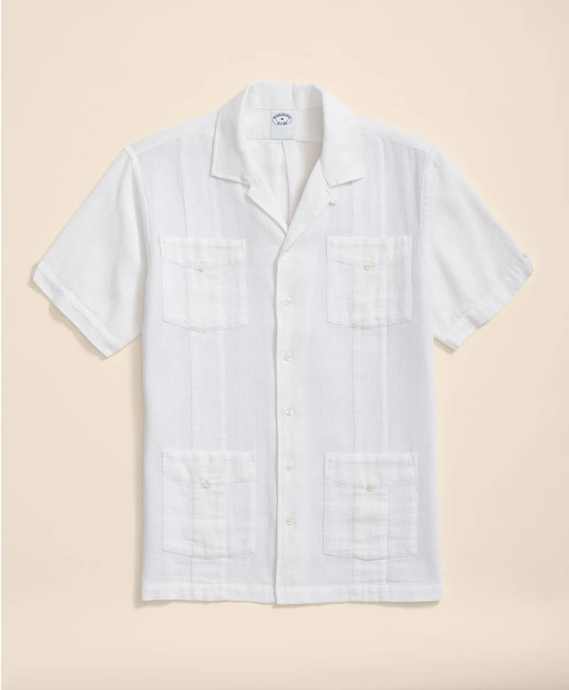 Cotton Guayabera Waffle-Weave Short-Sleeve Shirt