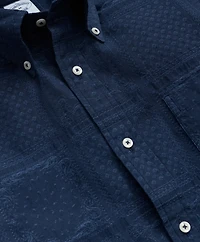 Cotton Jacquard Polo Button Down Collar, Patchwork Short-Sleeve Shirt