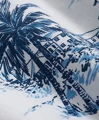 Linen Cotton Camp Collar, Bermuda Toile Short-Sleeve Shirt