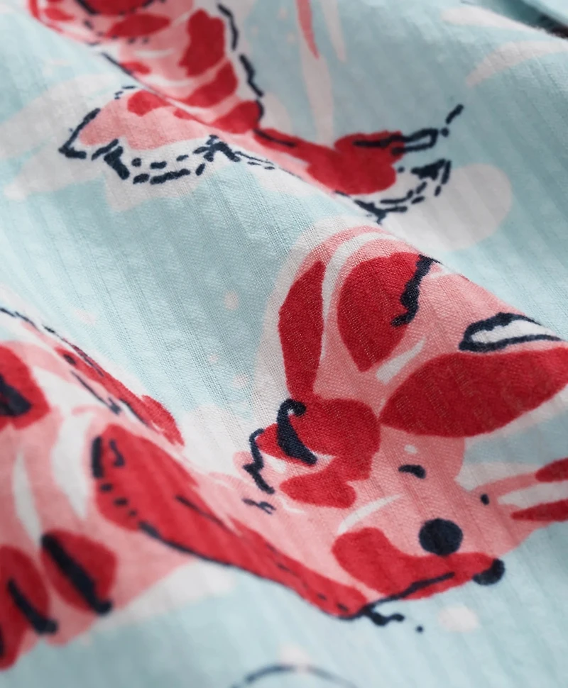 Cotton Seersucker Camp Collar, Lobster Short-Sleeve  Shirt