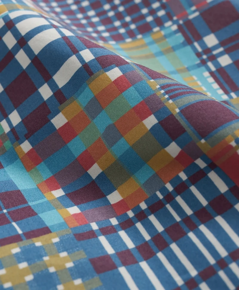 Cotton Polo Button-Down Collar, Patchwork Plaid Short-Sleeve Shirt