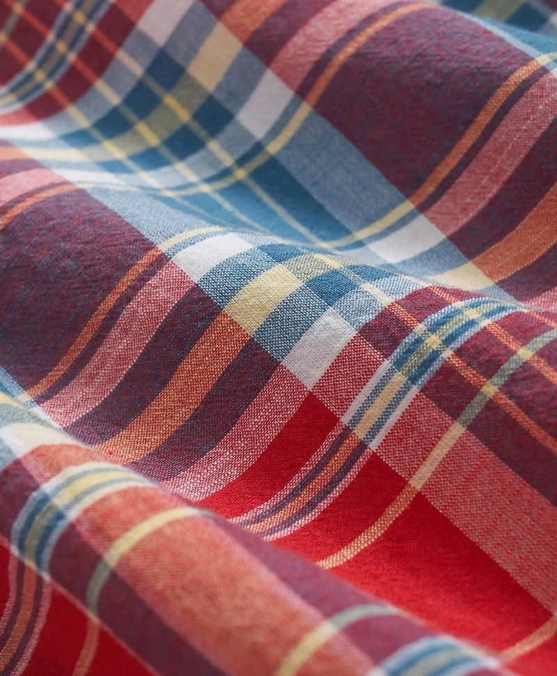 Washed Cotton Madras Polo Button-Down Collar Shirt