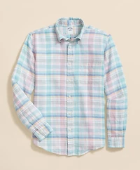 Irish Linen Polo Button Down Collar, Multi Plaid Shirt