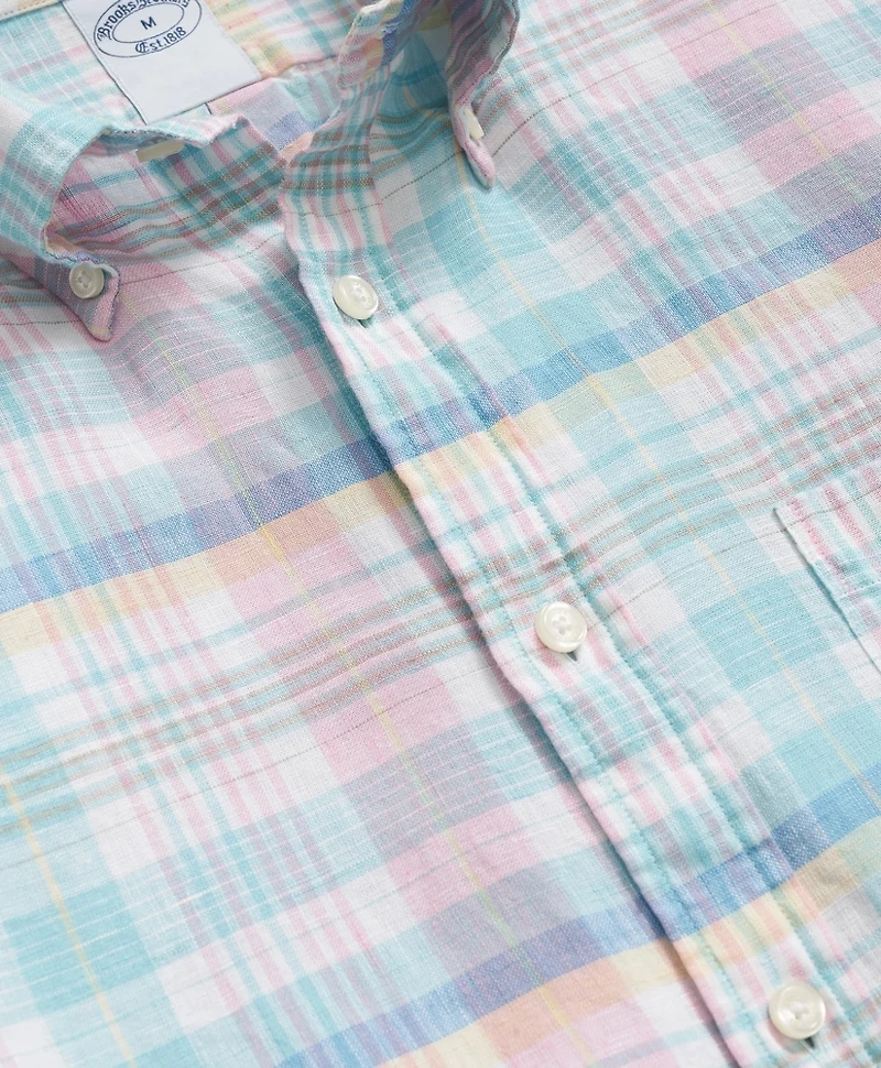 Irish Linen Polo Button Down Collar, Multi Plaid Shirt