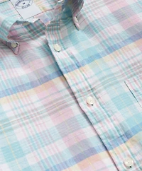 Irish Linen Polo Button Down Collar, Multi Plaid Shirt