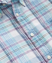 Irish Linen Polo Button Down Collar, Plaid Shirt