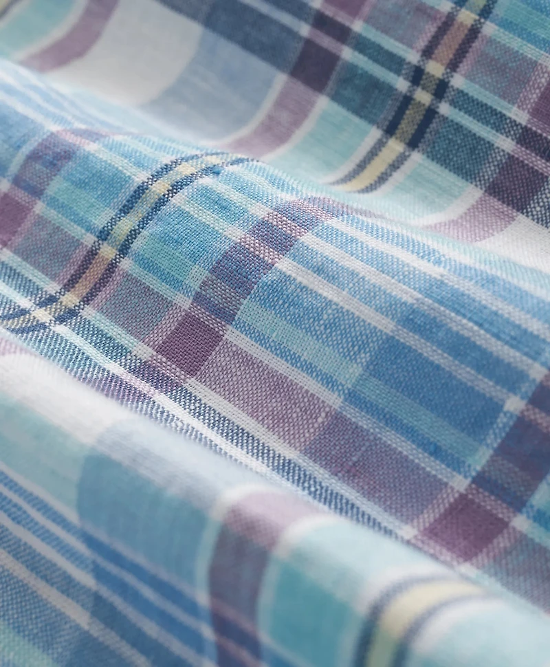 Irish Linen Polo Button Down Collar, Plaid Shirt